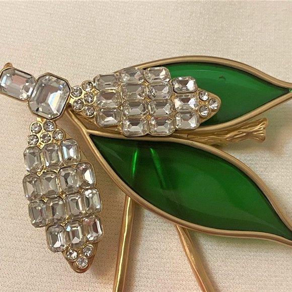 Stunning Enamel Red Cherries, Green Glass & Crystal Rhinestones Pin Brooch - Picture 2 of 7